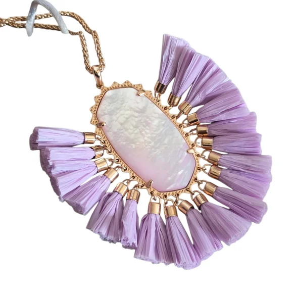 Kendra Scott Lavender BETSY Raffia Tassel Rose Gold Tone Chain Necklace NWOT